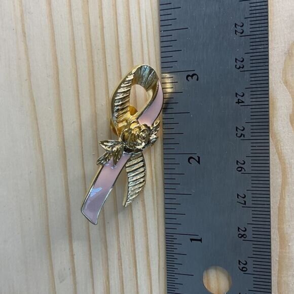 Avon Pink & Gold Ribbon Flower Pin Brooch - Picture 2 of 3